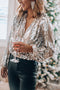 Women’s Long-Sleeve Metallic V-Neck Blouse