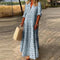 Women’s Patterned V-Neck Maxi Dress with Elbow-Length Sleeves