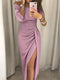 Long-Sleeve Maxi Dress with Side Slit and Draped Waist