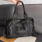 Rectangular Handbag with Decorative Stitching and Multiple Pockets