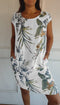 Short-Sleeve Tropical Print Dress with Pockets