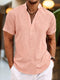 Men's Silas Linen Shirt - Breathable Summer Shirt with Henley Collar and Short Sleeve