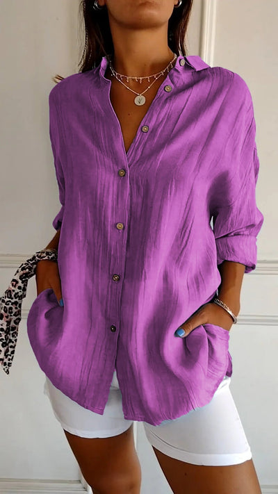 Thora oversized bluse i bomuld og hør til kvinder