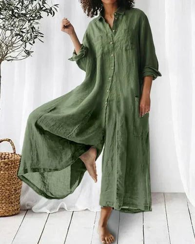 Oversize casual hør-jumpsuit med knapper til kvinder | Ideel til sommer