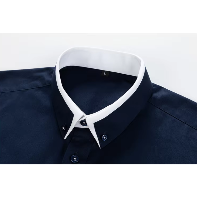 Slim Fit langærmet herreskjorte med kontrastfarvet krave og lommer | Perfekt til alle årstider