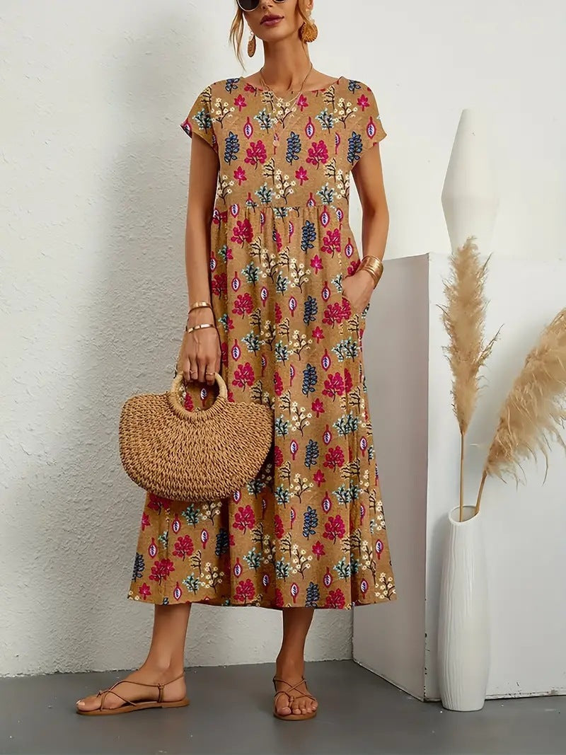 Frances Women's Midi Dress - Elegant Floral Dress in Breathable Fabric with a Feminine Cut
