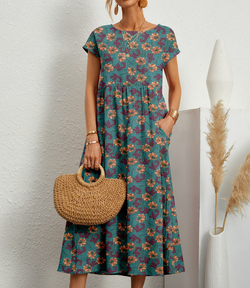 Frances Women's Midi Dress - Elegant Floral Dress in Breathable Fabric with a Feminine Cut