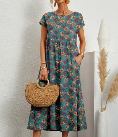 Frances Women's Midi Dress - Elegant Floral Dress in Breathable Fabric with a Feminine Cut