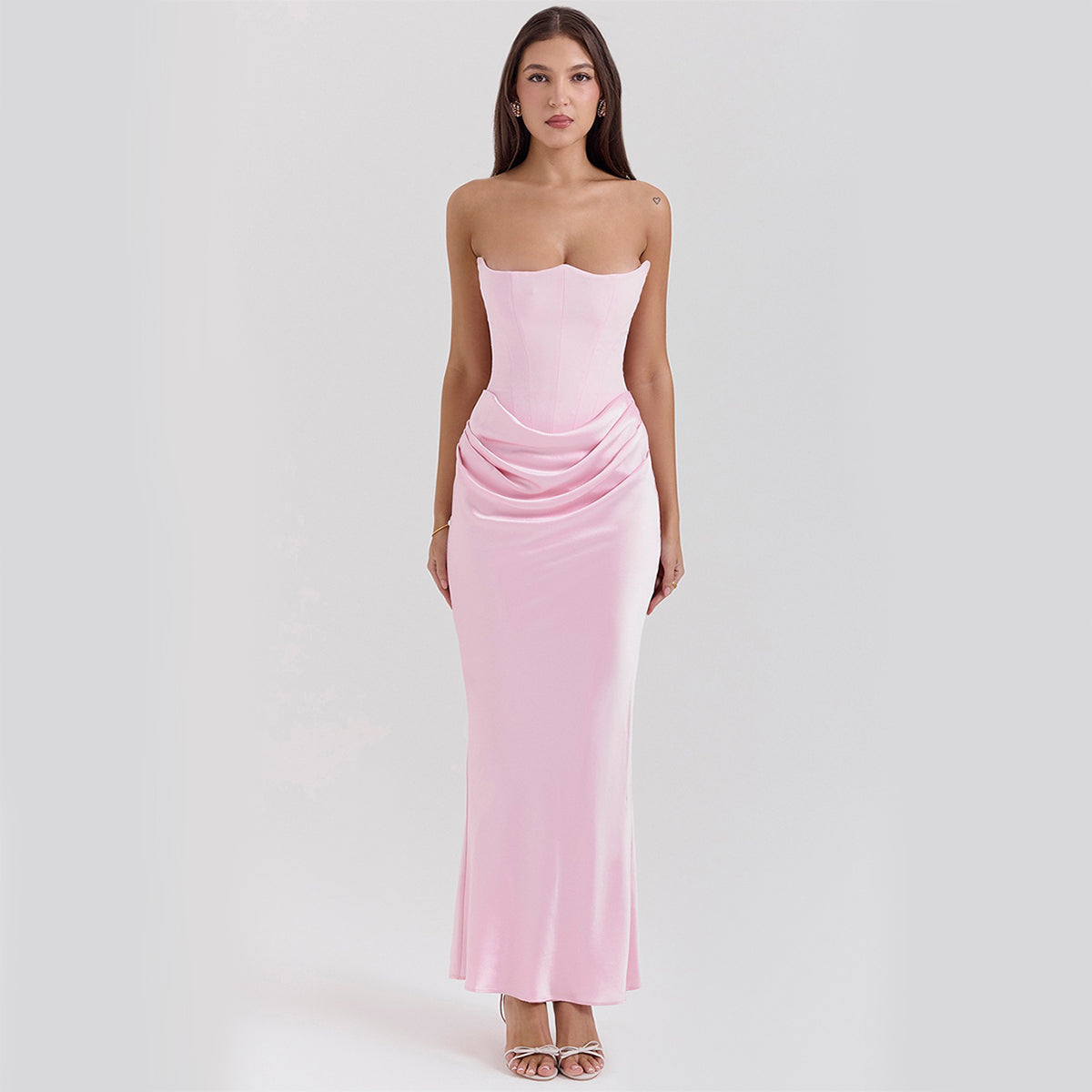 Katie Women's Evening Dress - Strapless Long Dress with Exposed Back and Elegant Waisted Cut