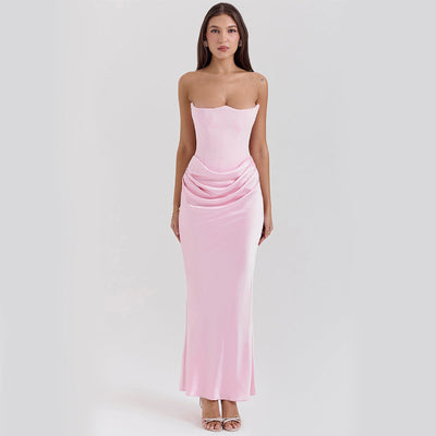 Katie Women's Evening Dress - Strapless Long Dress with Exposed Back and Elegant Waisted Cut