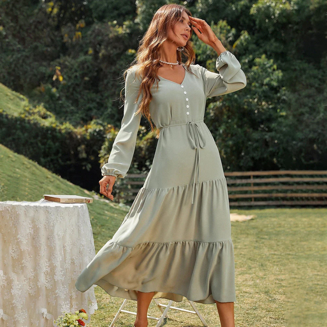 Priscilla - Elegant Long Sleeve Midi Dress