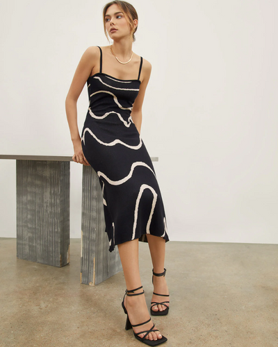 Women’s Strappy Midi Dress with Abstract Pattern