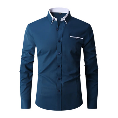 Slim Fit langærmet herreskjorte med kontrastfarvet krave og lommer | Perfekt til alle årstider