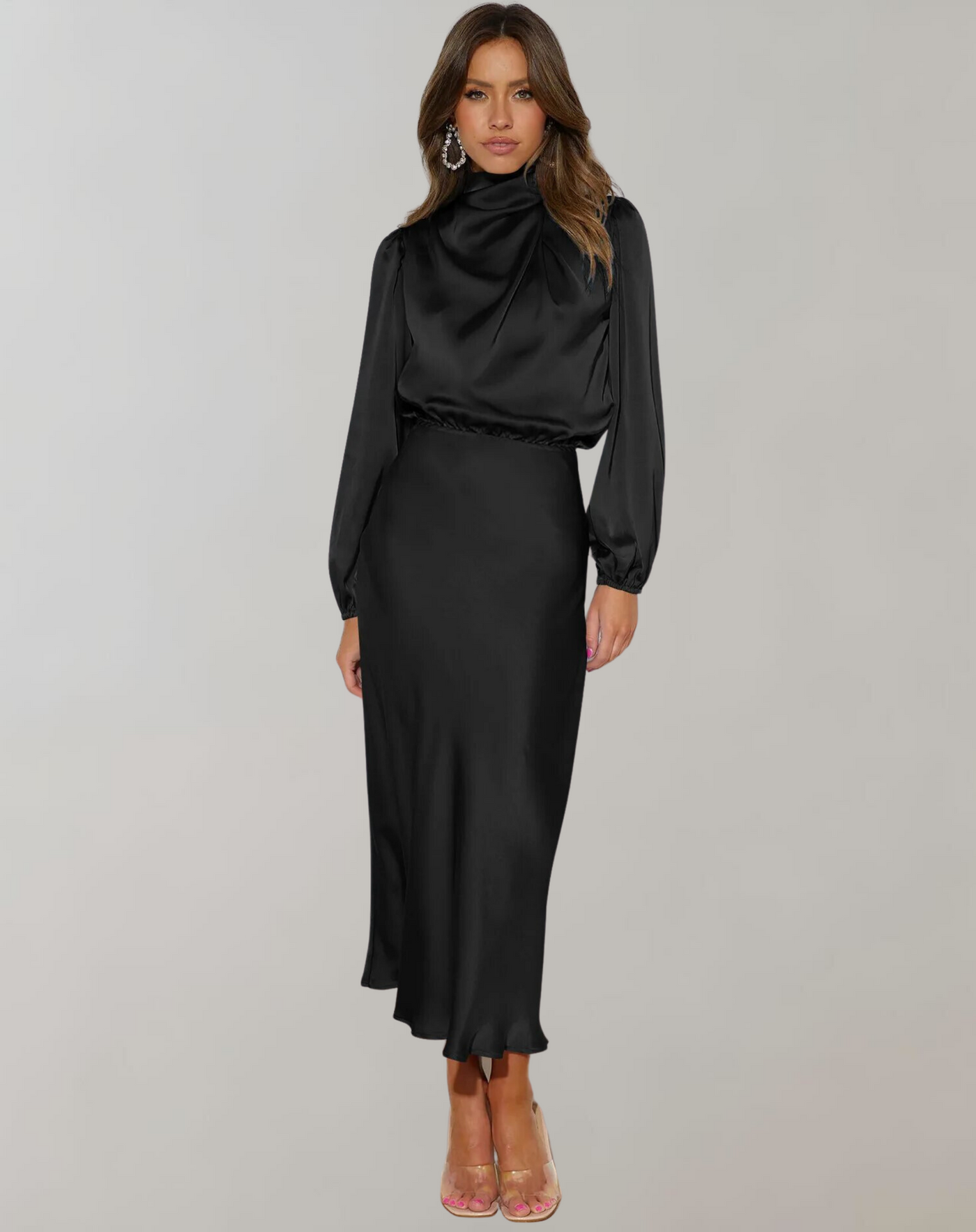 Orla - Long Sleeve Satin Bodycon Midi Dress