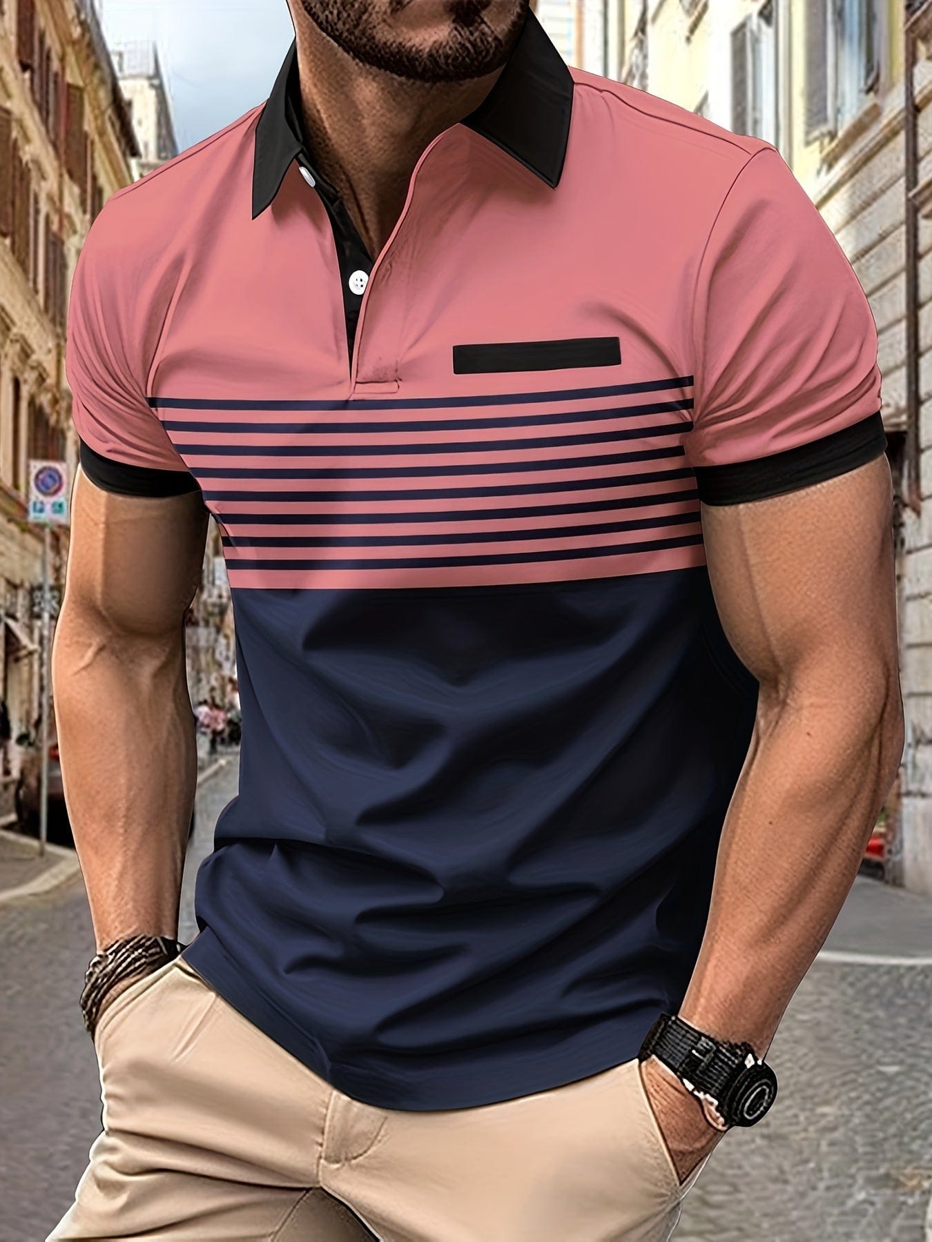 Louis｜Men's summer polo with stripes