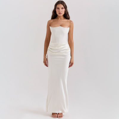 Katie Women's Evening Dress - Strapless Long Dress with Exposed Back and Elegant Waisted Cut