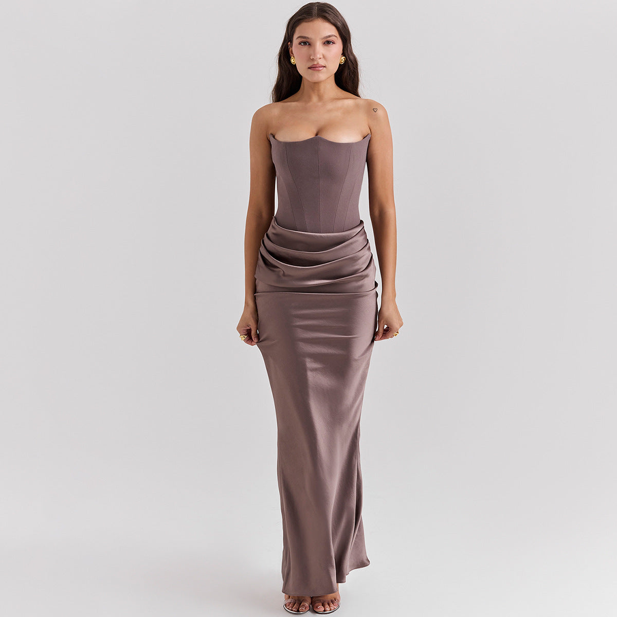 Katie Women's Evening Dress - Strapless Long Dress with Exposed Back and Elegant Waisted Cut