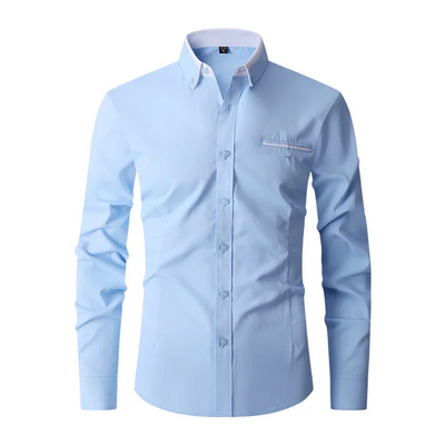 Slim Fit langærmet herreskjorte med kontrastfarvet krave og lommer | Perfekt til alle årstider