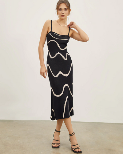 Women’s Strappy Midi Dress with Abstract Pattern