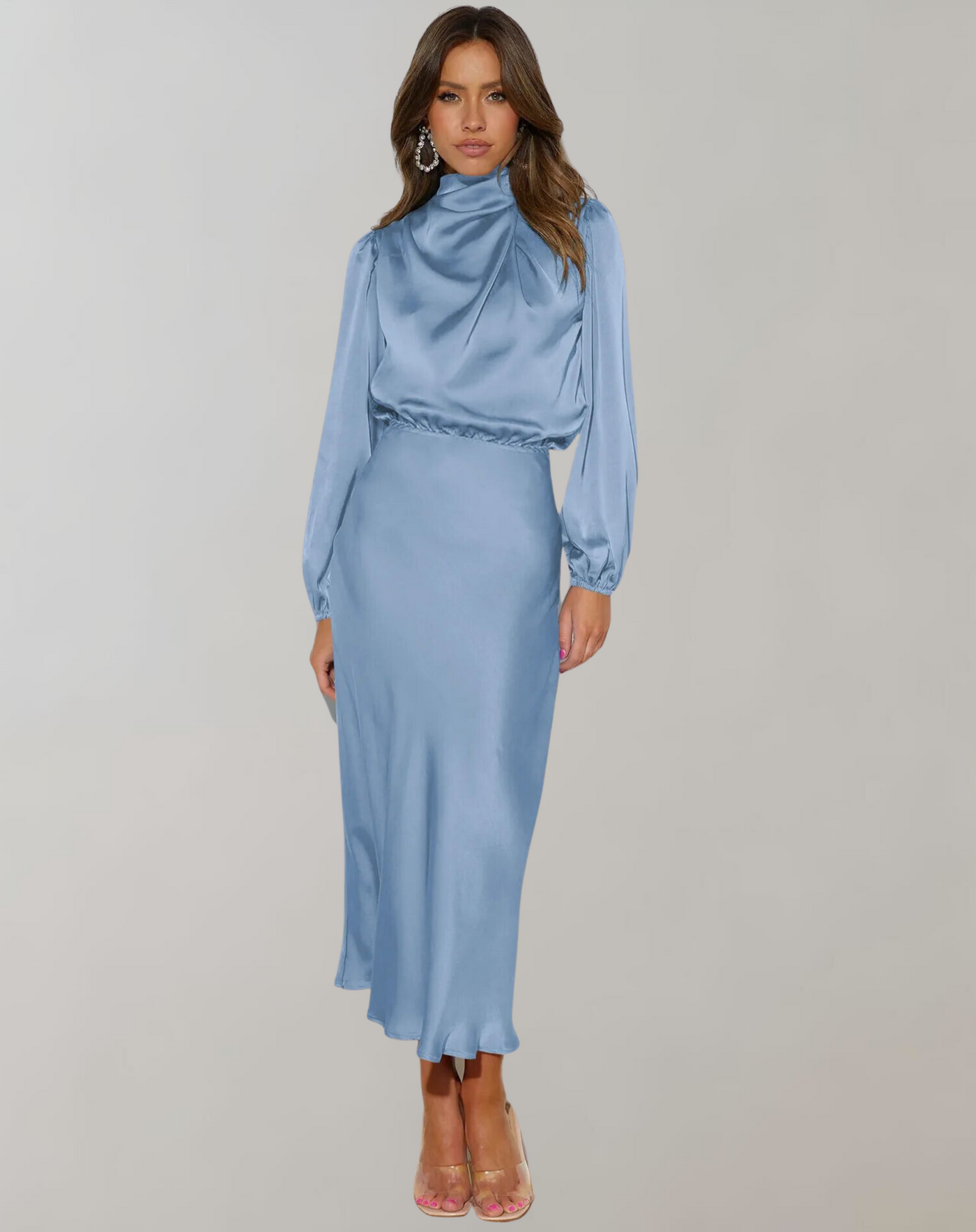 Orla - Long Sleeve Satin Bodycon Midi Dress