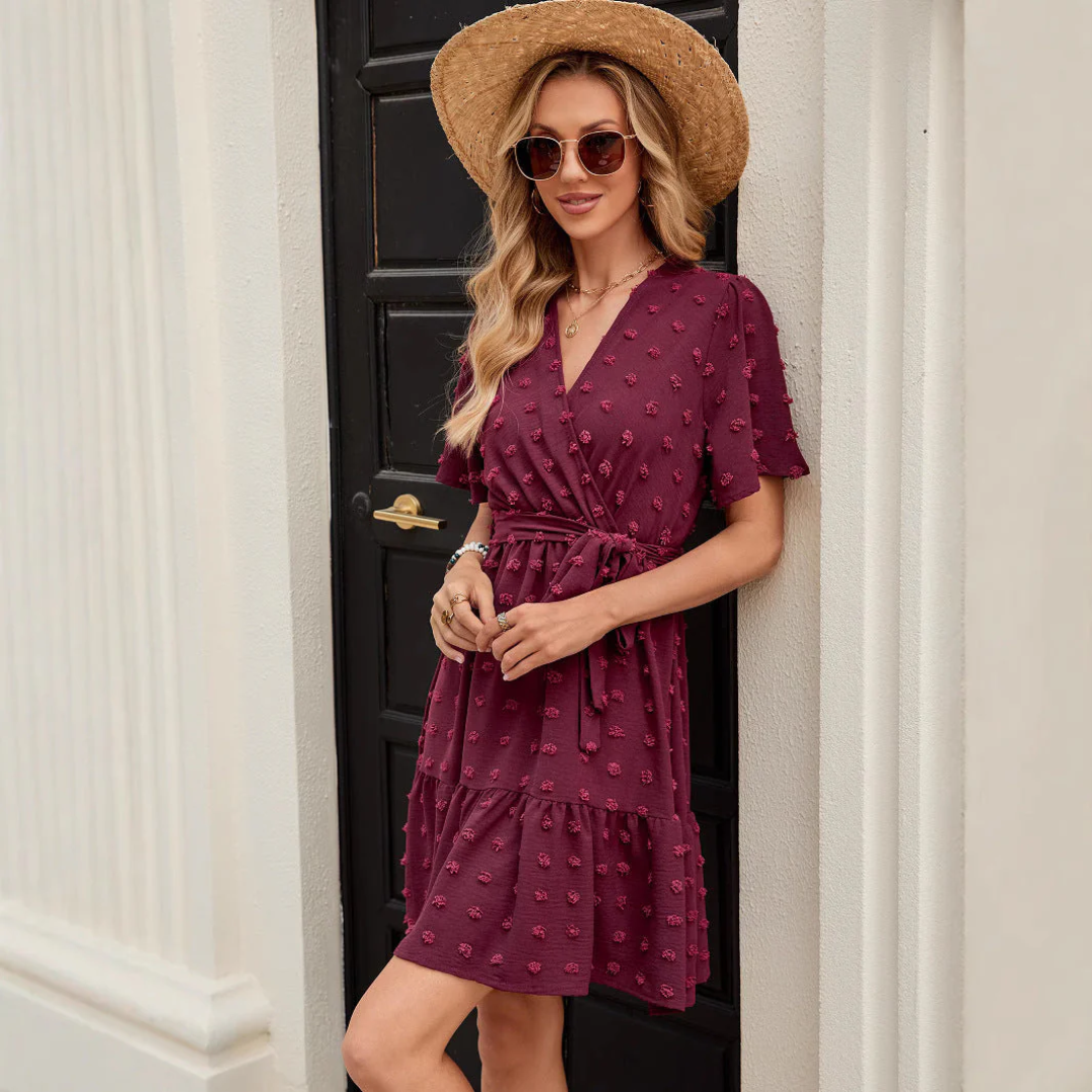 Women’s Short-Sleeve Textured Wrap Dress