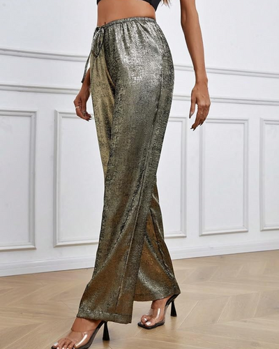 Wide-Leg Trousers with Elastic Waist and Drawstring