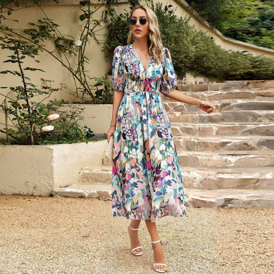 Women’s Puff-Sleeve Floral Midi Dress