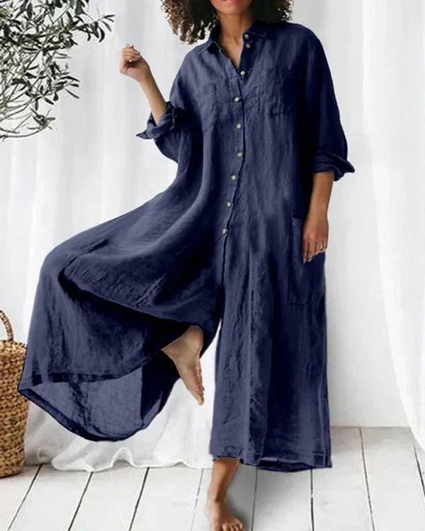 Oversize casual hør-jumpsuit med knapper til kvinder | Ideel til sommer