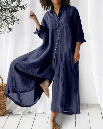 Oversize casual hør-jumpsuit med knapper til kvinder | Ideel til sommer