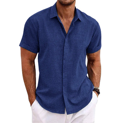 Men's shirt - Button closure - Breathable cotton and linen blend - Regular fit - Short sleeves