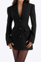 Philipa - Chic Pocketed V Neck Cut Women's Long Sleeve Dress