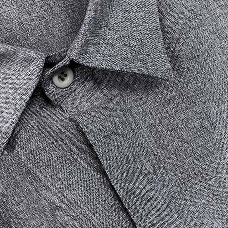 Men's shirt - Button closure - Breathable cotton and linen blend - Regular fit - Short sleeves