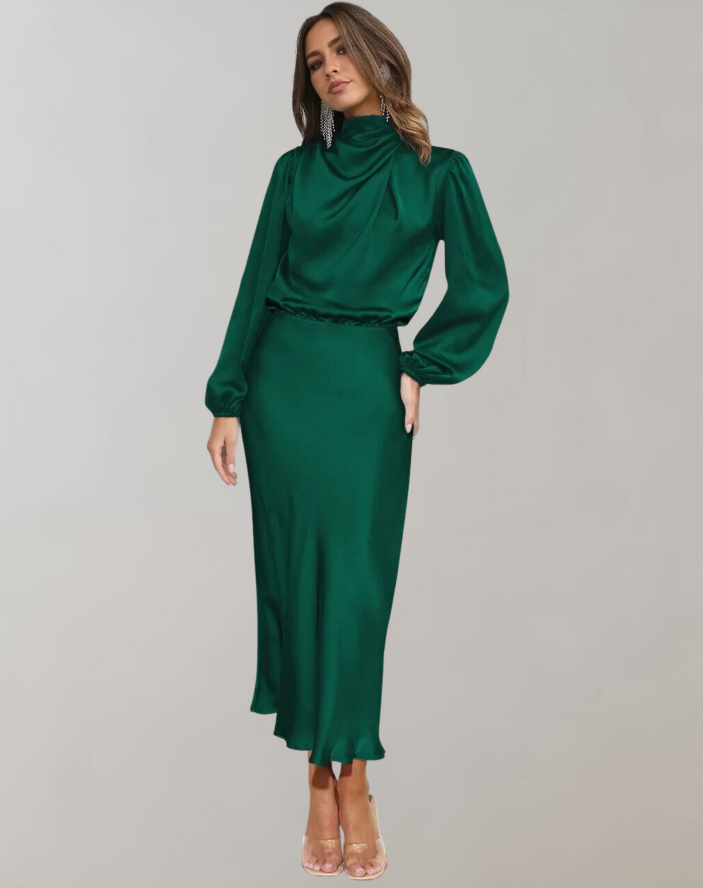 Orla - Long Sleeve Satin Bodycon Midi Dress