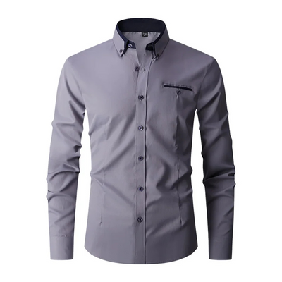 Slim Fit langærmet herreskjorte med kontrastfarvet krave og lommer | Perfekt til alle årstider