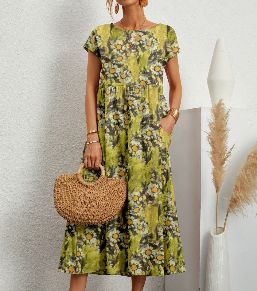 Frances Women's Midi Dress - Elegant Floral Dress in Breathable Fabric with a Feminine Cut