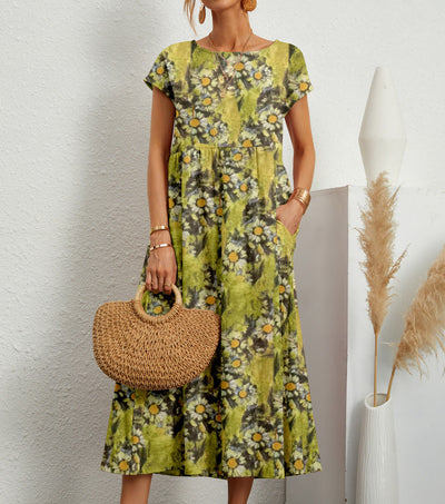 Frances Women's Midi Dress - Elegant Floral Dress in Breathable Fabric with a Feminine Cut