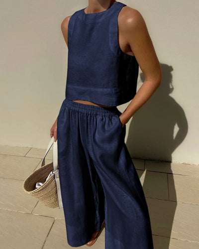 Women’s Sleeveless Crop Top and Wide-Leg Pants Summer Set
