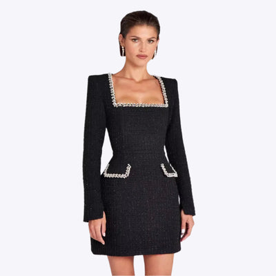 Marion - Elegant Beaded Detail Woman's U Neck Dress