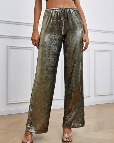 Wide-Leg Trousers with Elastic Waist and Drawstring