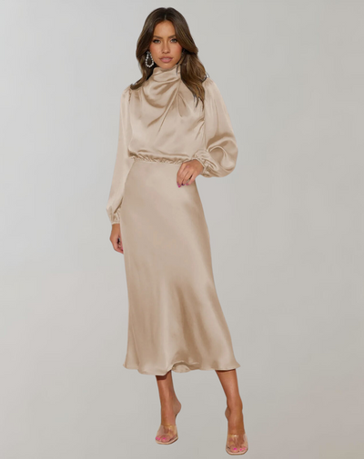 Orla - Long Sleeve Satin Bodycon Midi Dress