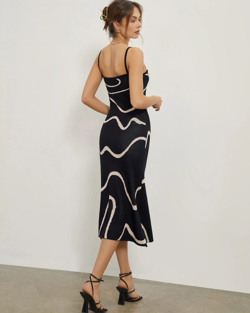 Women’s Strappy Midi Dress with Abstract Pattern