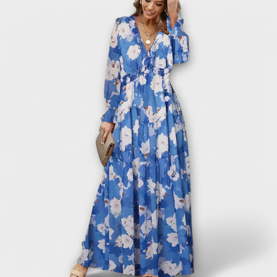 Long-Sleeve Floral Print Wrap Maxi Dress
