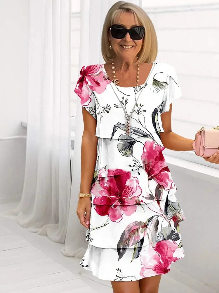 Sophie Women's Midi Dress - Elegant Floral Dress with Waterfall Cut and an Airy Fit