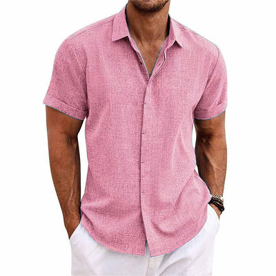 Men's shirt - Button closure - Breathable cotton and linen blend - Regular fit - Short sleeves