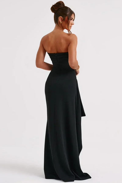 Strapless Evening Gown with Side Ruching and High Slit