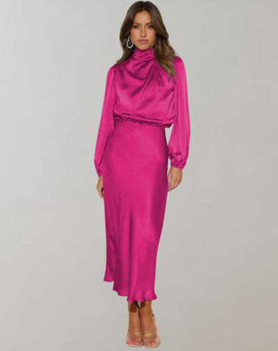 Orla - Long Sleeve Satin Bodycon Midi Dress
