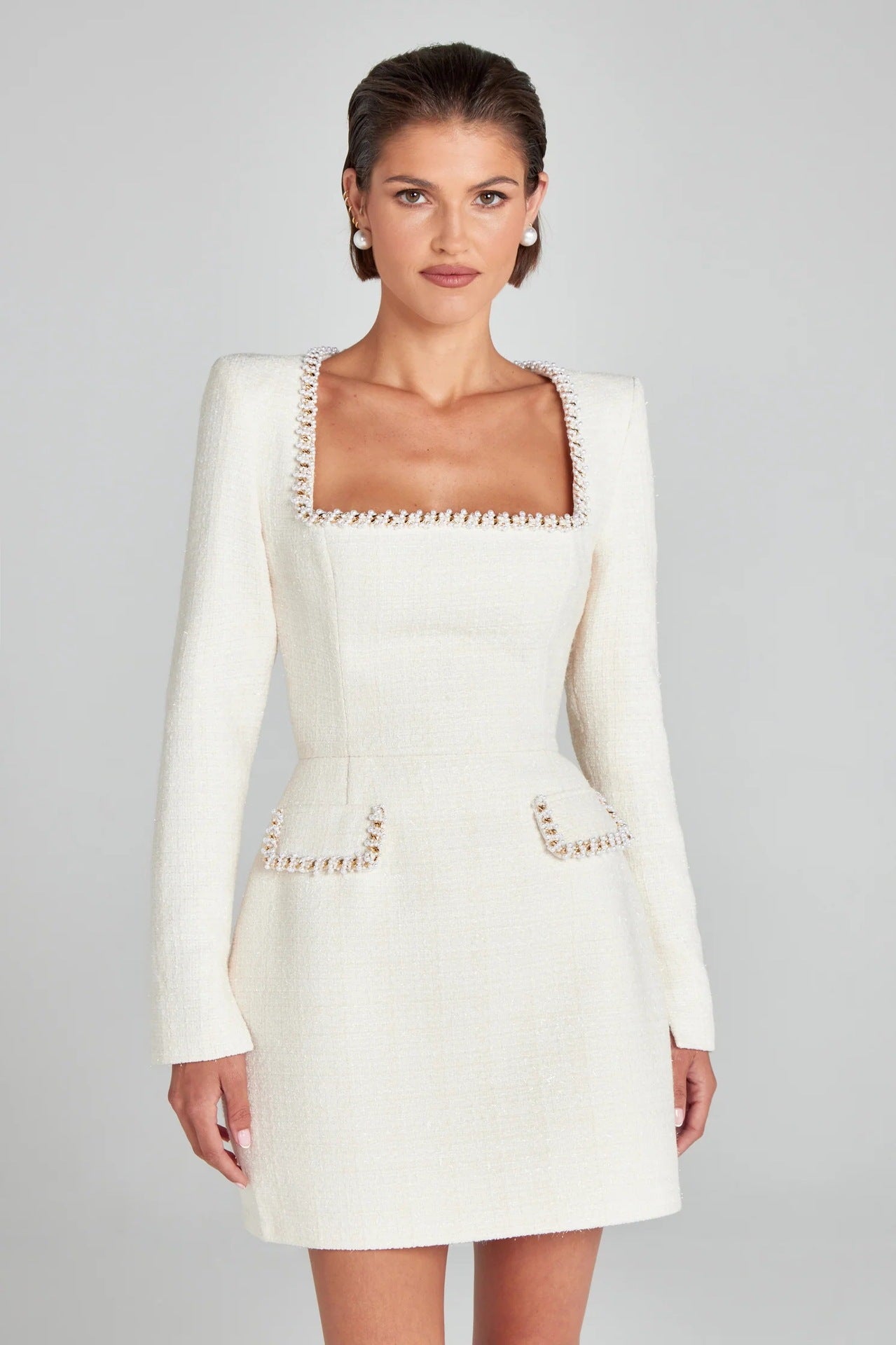 Marion - Elegant Beaded Detail Woman's U Neck Dress