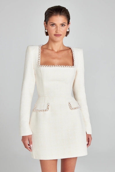 Marion - Elegant Beaded Detail Woman's U Neck Dress
