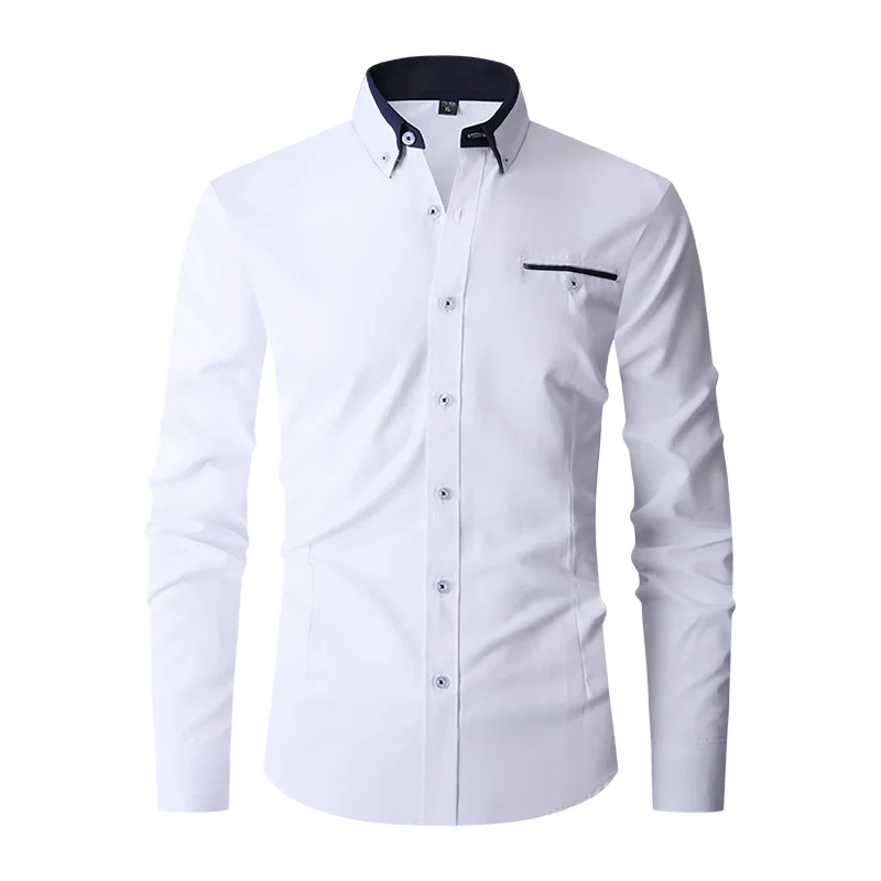 Slim Fit langærmet herreskjorte med kontrastfarvet krave og lommer | Perfekt til alle årstider