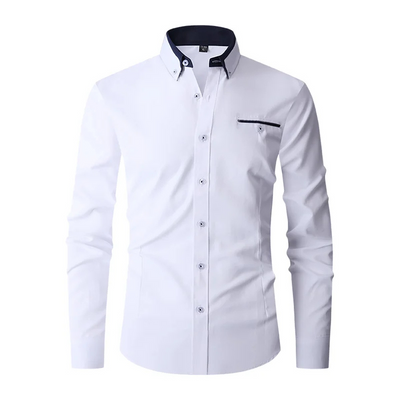 Slim Fit langærmet herreskjorte med kontrastfarvet krave og lommer | Perfekt til alle årstider